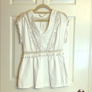 Susana Monaco NWT White Pom-Pom Blouse
